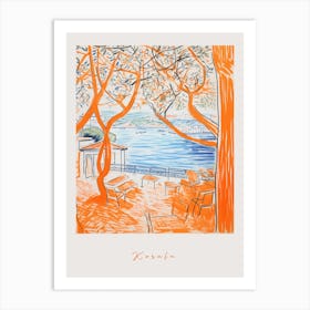 Korula Croatia Orange Drawing Poster Art Print