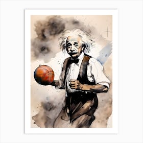 Albert Einstein Playing Basketball Abstract Painting (12) Art Print