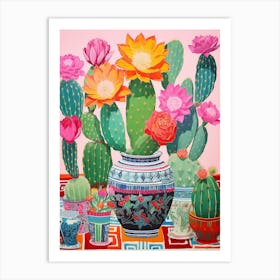 Cactus Painting Maximalist Still Life Devils Tongue Cactus 1 Art Print