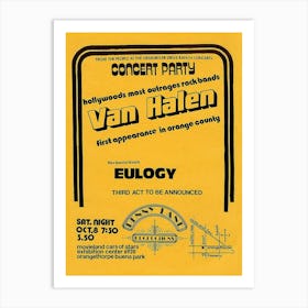 Original Van Halen 1977 Club Flyer Buena Park Orange County Poster Art Print