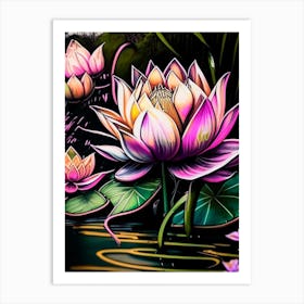 Lotus Flowers In Park Graffiti 5 Art Print