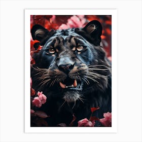 Floral black lion Art Print