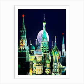 Night View Of Kremlin Buildings Art Print