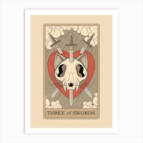 Three Of Swords   Cats Tarot Art Print