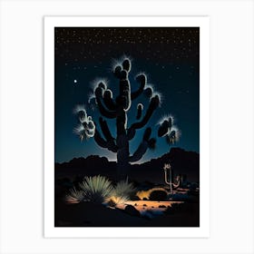 Joshua Tree At Night Vintage Botanical Line Drawing  Art Print