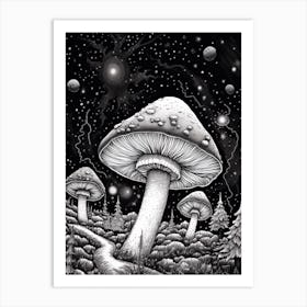 Mushroom And A Starry Night 3 Art Print