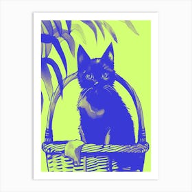 Kitty Cat In A Basket Green 1 Art Print