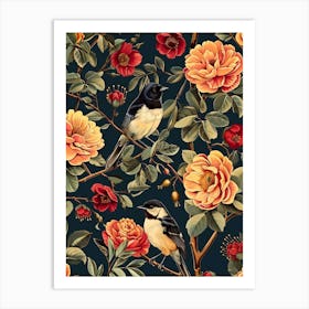 Birds And Roses Wallpaper Inspired by William Morris Art Print