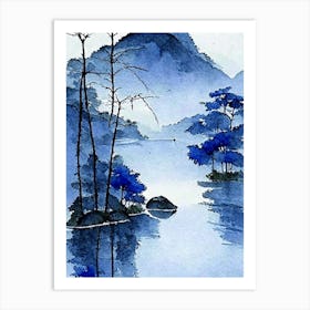 Blue Lake Landscapes Waterscape Watercolour Ink Garden 1 Art Print