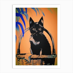 Cat Sat In A Basket 7 Art Print