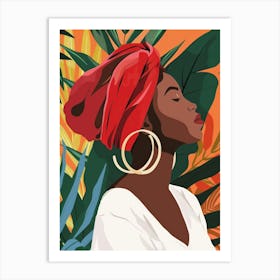 African Woman In Red Turban Art Print