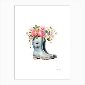 Blue Rain Boots With Flowers Art Print