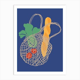 Food Illustration Grocery Bag Bread Veggies Preppy Contemporary Kitchen Art Print