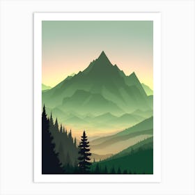 Misty Mountains Vertical Composition In Green Tone 179 Art Print