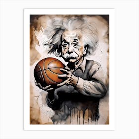 Albert Einstein Playing Basketball Abstract Painting (14) Art Print