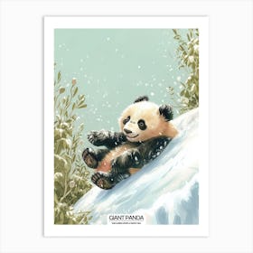Giant Panda Cub Sliding Down A Snowy Hill Poster 4 Art Print