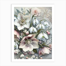 Hellebore And Snowdrops 2 Botanic 1 Art Print