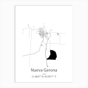 Nueva Gerona,Cuba Minimalist Map Art Print