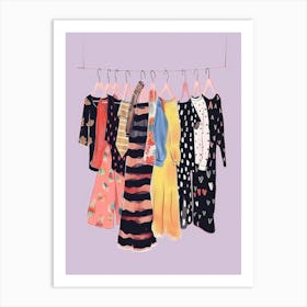 Illustration Of Clothes Hanging On A Line Art Print