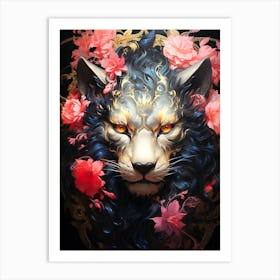 Lion With Flowers 2 Art Print