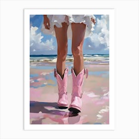 Pink Boots On The Beach Art Print