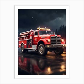 Fire Truck On The Road Art Print