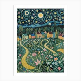 Starry Night Village Art Print