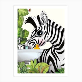 Zebra Drinking From Bathroom Sink Art Print