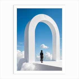 Cumulus Clouds Morph Into An Abstract Cartoon Style Portal Where A Solitary Figure Levitates Their 2 1 Art Print