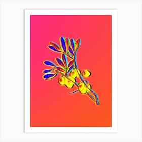 Neon Olive Tree Branch Botanical in Hot Pink and Electric Blue n.0492 Art Print