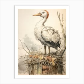 Storybook Animal Watercolour Stork 3 Art Print