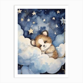 Baby Raccoon Sleeping In The Clouds Art Print