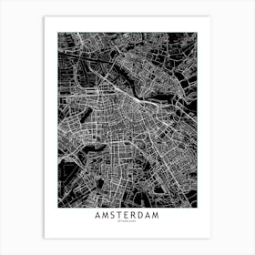 Amsterdam Black & White Map Art Print