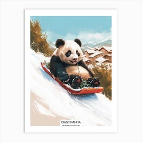 Giant Panda Cub Sledding Down A Snowy Hill Poster 4 Art Print