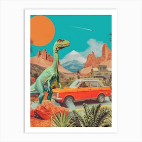 Dinosaur & A Retro Car Collage 2 Art Print