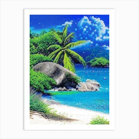 Curieuse Island Seychelles Pointillism Style Tropical Destination Art Print