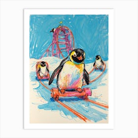 Penguins On Roller Coaster 2 Art Print