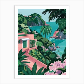 Pink House On The Beach Art Print