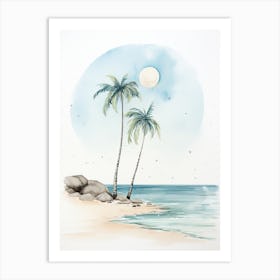 Watercolour Of Paradise Beach   Mykonos Greece 1 Art Print