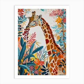 Giraffe Eating Berries Watercolour Inspired 3 Art Print