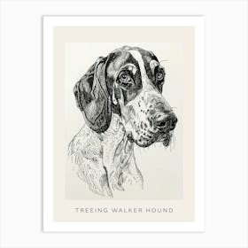 Treeing Walker Hound Line Sketch 4 Poster Art Print