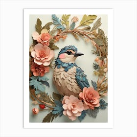 Bird In A Flower Wreath 1 Art Print