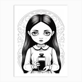 Wednesday Addams Line Art Illustration 0 Fan Art Art Print