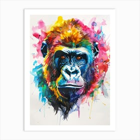 Gorilla Colourful Watercolour 3 Art Print