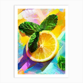 Fresh Lemon Slice And Mint On Abstract Colorful Background Art Print