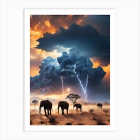 Elephants In The Savannah 1 Art Print