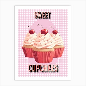 Pink Gingham, Cup Cake Kitchen Print Art Print