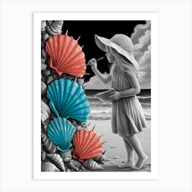 Little Girl Seashells Art Print