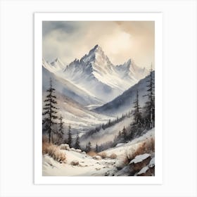 Vintage Muted Winter Mountain Landscape (21) Art Print