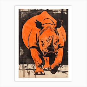 Rhino, Woodblock Animal  Drawing 1 Art Print